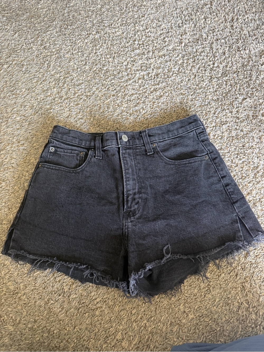 Abercrombie & Fitch Charcoal Black Frayed Hem Denim Shorts